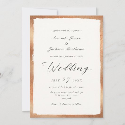 Elegante script met koperen rand Minimaal bruiloft Kaart (Voorkant)