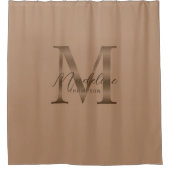 Elegante script metalen taupe gouden monogram douchegordijn (Voorkant)