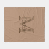 Elegante script metalen taupe gouden monogram fleece deken (Voorkant (Horizontaal))