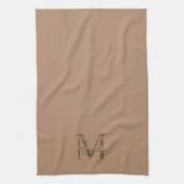 Elegante script metalen taupe gouden monogram theedoek (Verticaal)