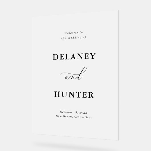 Elegante script minimalist aangepaste huwelijksbeg acryl bord (Hoek)