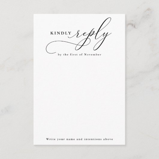 Elegante script minimalistische bewerkbare antwoor informatiekaartje (Voorkant)