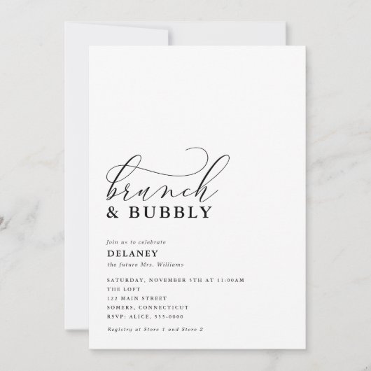 Elegante Script Minimalistische brunch & bubbelbad Kaart (Voorkant)