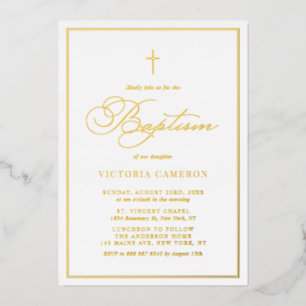 Elegante Script Minimalistische Foto Doop Folie Uitnodiging