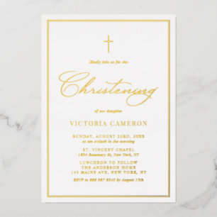 Elegante Script Minimalistische Foto Doop Folie Uitnodiging