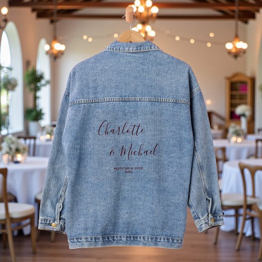 Elegante Script Minimalistische Trouwdag Denim Jacket