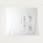 Elegante Script Minimalistische Trouwfoto Achtergr Wandkleed (Voorkant (horizontaal))