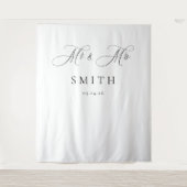 Elegante Script Minimalistische Trouwfoto Achtergr Wandkleed (Voorkant)