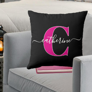 Elegante script minimalistische zwarte roze monogr kussen