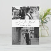 Elegante Script Moderne Fotocollage Bruiloft Save The Date (Staand voorkant)