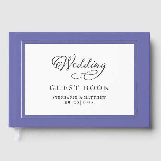 Elegante Script Moderne Namen Trouw Blauw Gastenboek (Voorkant)