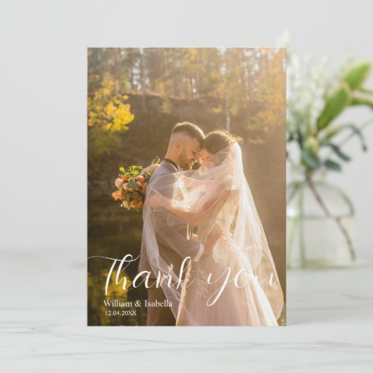 Elegante Script Moderne Platte Bedankkaart (Staand voorkant)