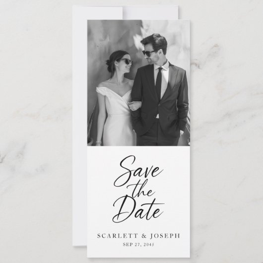 Elegante Script Moderne QR-code Foto Boeklegger Save The Date (Voorkant)