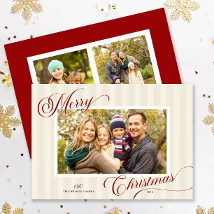 Elegante Script Moderne Streep 3 Foto's Kerstmis Feestdagenkaart