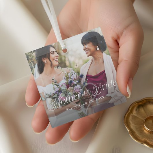 Elegante script Moeder van de Bruid Foto Aandenken Glas Ornament