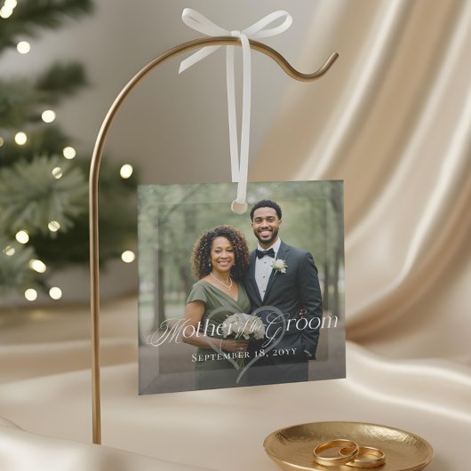 Elegante script Moeder van de Bruidegom Foto Aande Glas Ornament