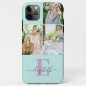 Elegante Script Monogram 3 Foto Mint en Lila Case-Mate iPhone Case (Achterkant)
