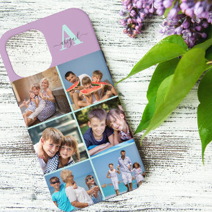 Elegante Script Monogram 6 Foto Lila en Mintgroen Case-Mate iPhone Case