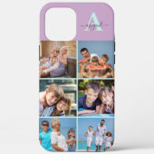 Elegante Script Monogram 6 Foto Lila en Mintgroen Case-Mate iPhone Case (Achterkant)