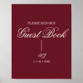 Elegante script monogram bruiloft gastboek poster (Voorkant)