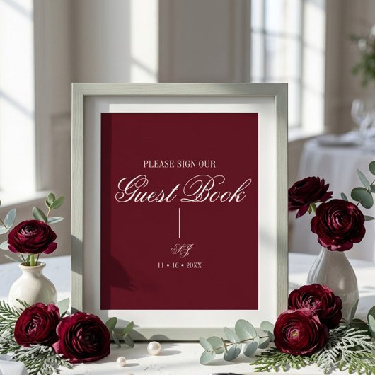 Elegante script monogram bruiloft gastboek poster