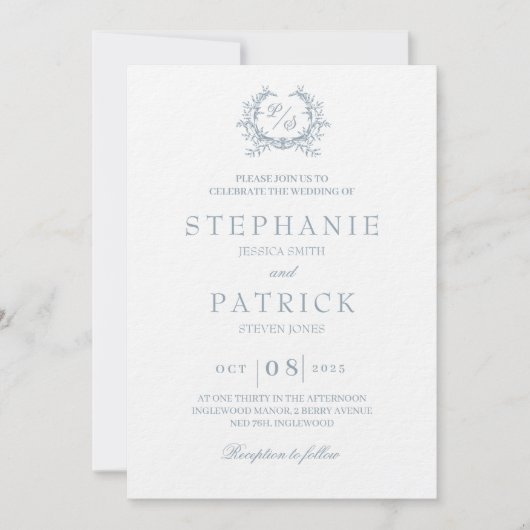 Elegante script monogram bruiloft uitnodiging (Voorkant)