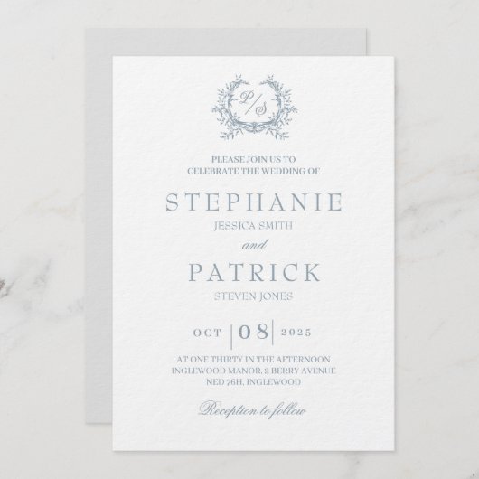 Elegante script monogram bruiloft uitnodiging (Voorkant / Achterkant)