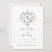 Elegante script monogram crest save the date (Voorkant)