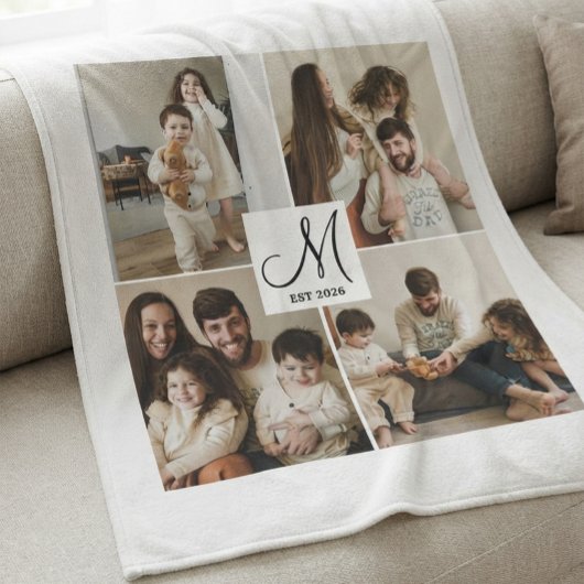 Elegante Script Monogram Foto Collage Fleece Deken