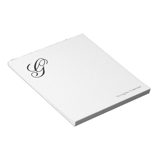 Elegante script monogram gepersonaliseerd notitieblok (Schuin)
