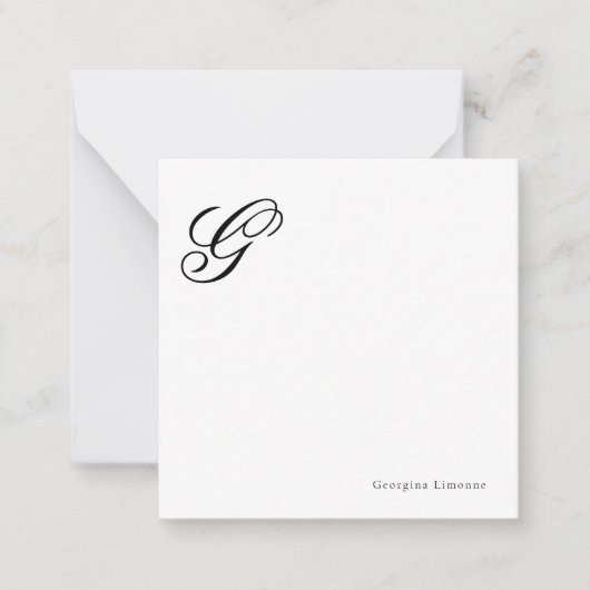 Elegante script monogram gepersonaliseerd notitiekaartje (Voorkant)