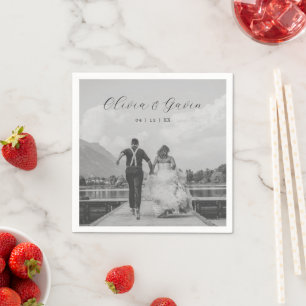 Elegante script monogram huwelijksfoto servet