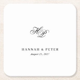 Elegante script monogram initiaal minimal huwelijk kartonnen onderzetters
