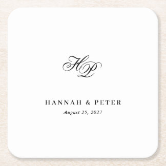 Elegante script monogram initiaal minimal huwelijk kartonnen onderzetters