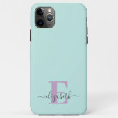 Elegante script monogram mint en lila Case-Mate iPhone case (Achterkant)