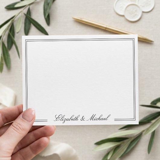 Elegante script monogram naam koppels notitiekaartje