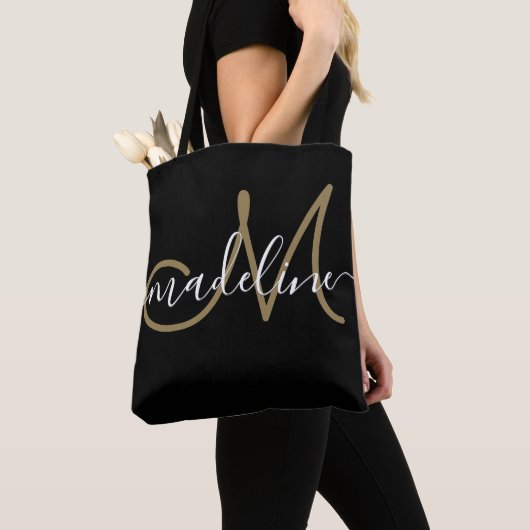 Elegante script monogram naam modern chic tote bag (Dichtbij)