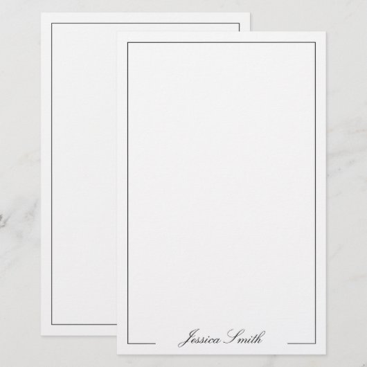 Elegante script monogram naamrand briefpapier (Voorkant / Achterkant)