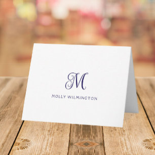 Elegante script monogram notitiekaarten in marineb