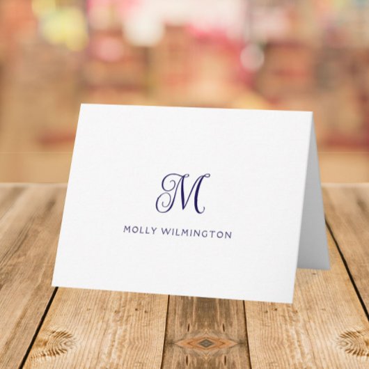 Elegante script monogram notitiekaarten in marineb