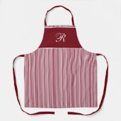 Elegante script monogram rood gestreepte Bourgondi Schort (Voorkant)