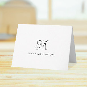 Elegante script monogram zwart-wit notitiekaarten