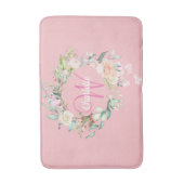 Elegante Script Monogramrozen Bloemige Roze Meisje Badmat (Voorkant Verticaal)