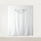 Elegante script Mr en Mrs bruiloft foto achtergron Wandkleed (Voorkant)
