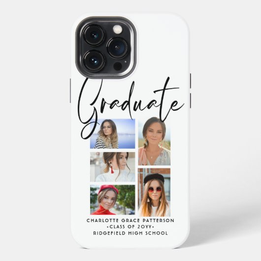 Elegante Script Multi Foto Afstudeer Geslaagd iPhone Hoesje (Achterkant)