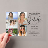 Elegante Script Multi Foto Afstudeerfeest Acryl Uitnodigingen (Insitu (Draagbaar))