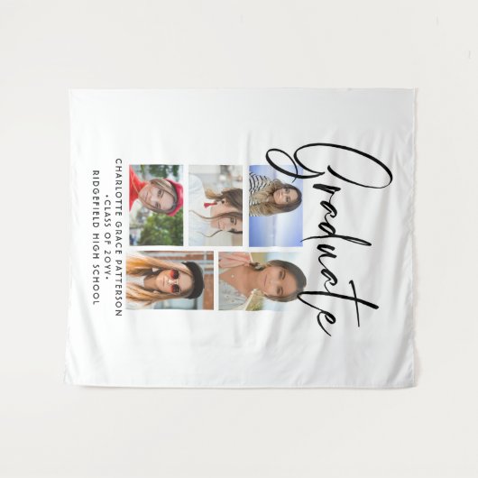 Elegante script multi foto afstuderen afgestudeerd wandkleed (Voorkant (horizontaal))