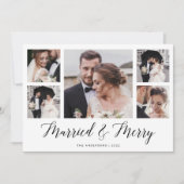 Elegante Script Multi Foto Raster Getrouwd en Stra Feestdagenkaart (Voorkant)