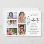 Elegante script multi-fotografie afstudeeraankondi kaart (Voorkant)