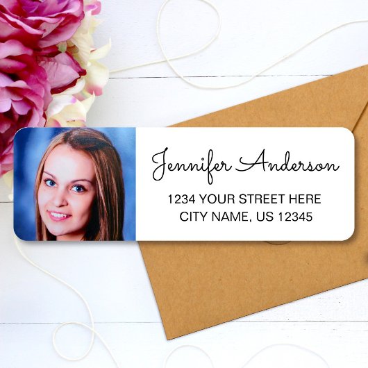 Elegante Script Naam Aangepaste Foto Retouradres Etiket